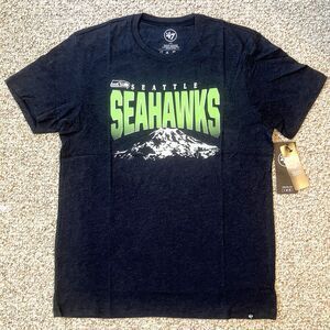 '47 Mens Seattle Seahawks T-Shirt Size L NFL Football Fan Tee Mt Ranier WA Blue